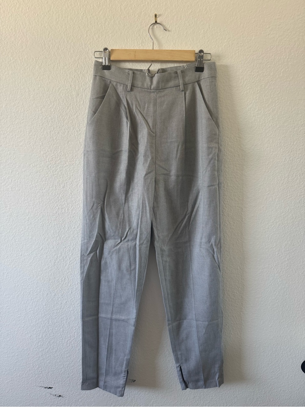 Finders Keepers Light Gray High-Waist Pleated Trousers